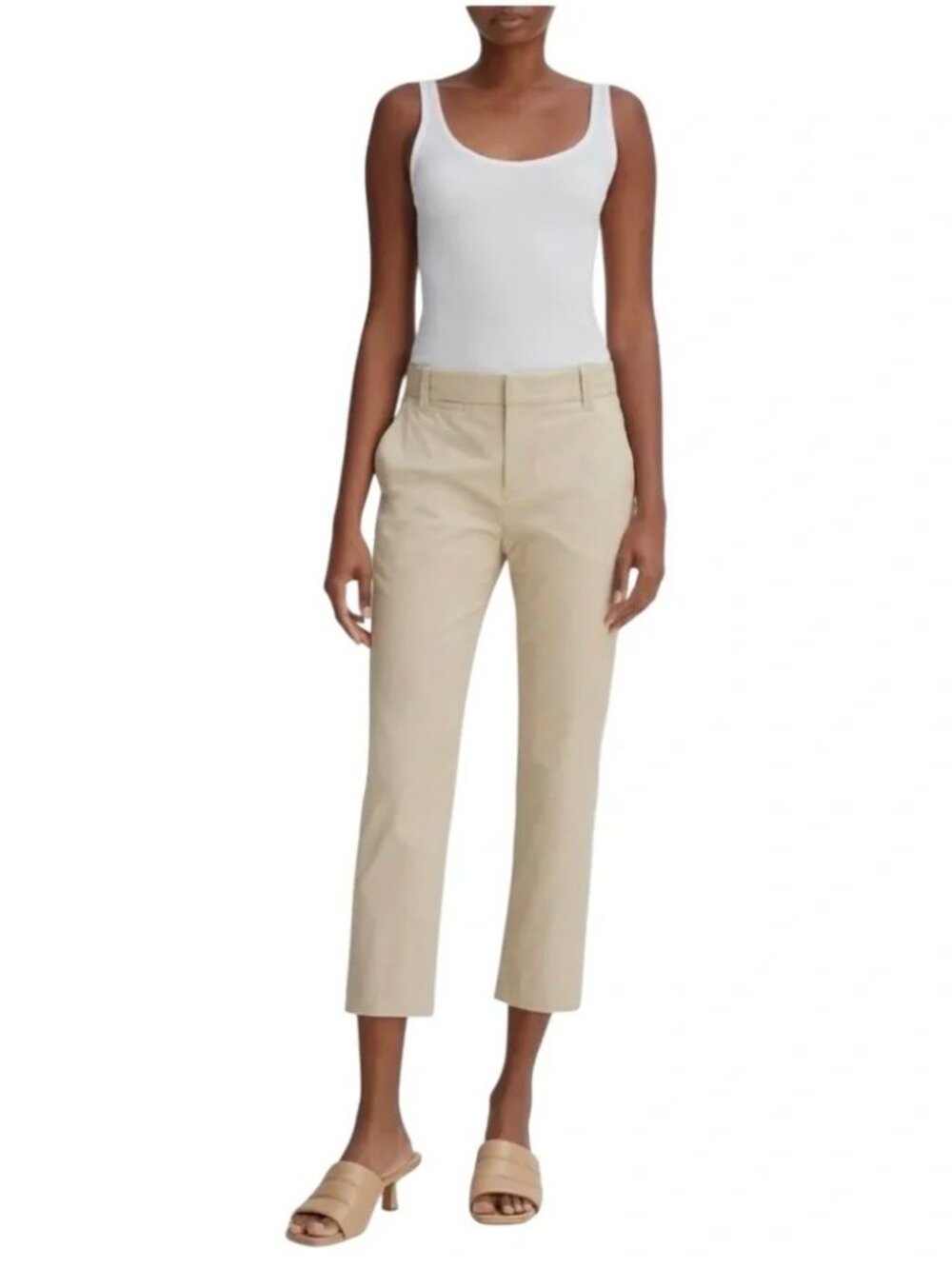 Vince Cropped Slim Chino Pants Stretch Cotton Coin Pocket Latte Tan Size 2